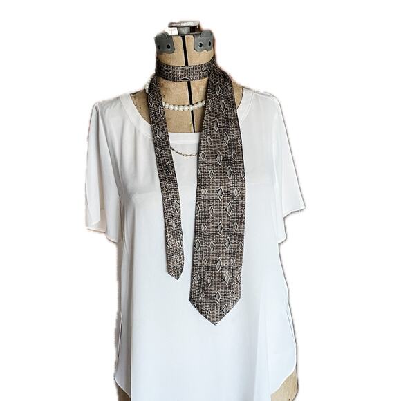 Vintage Pierre Balmain 100% silk geometric print metallic tie necktie - Picture 4 of 5